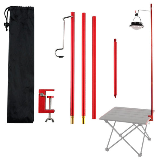 Collapsible Aluminium Alloy Camping Lantern Stand with Stake and Hook Red