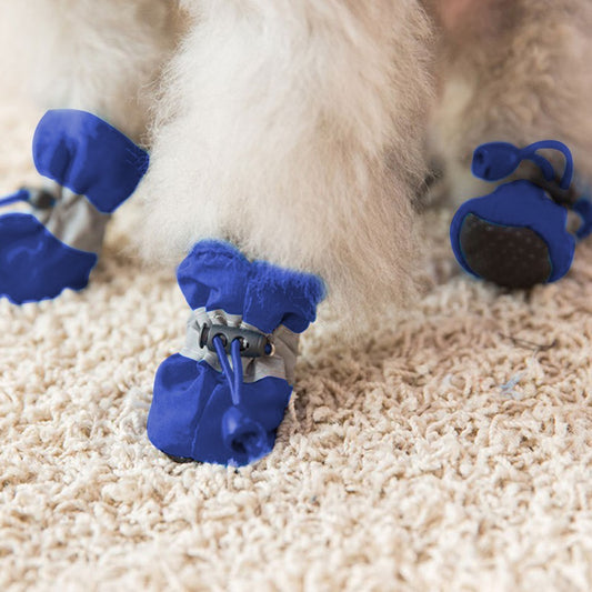 4Pcs Anti Slip Pet Dog Shoes Protective Rain Boots Pet Socks Booties Blue M