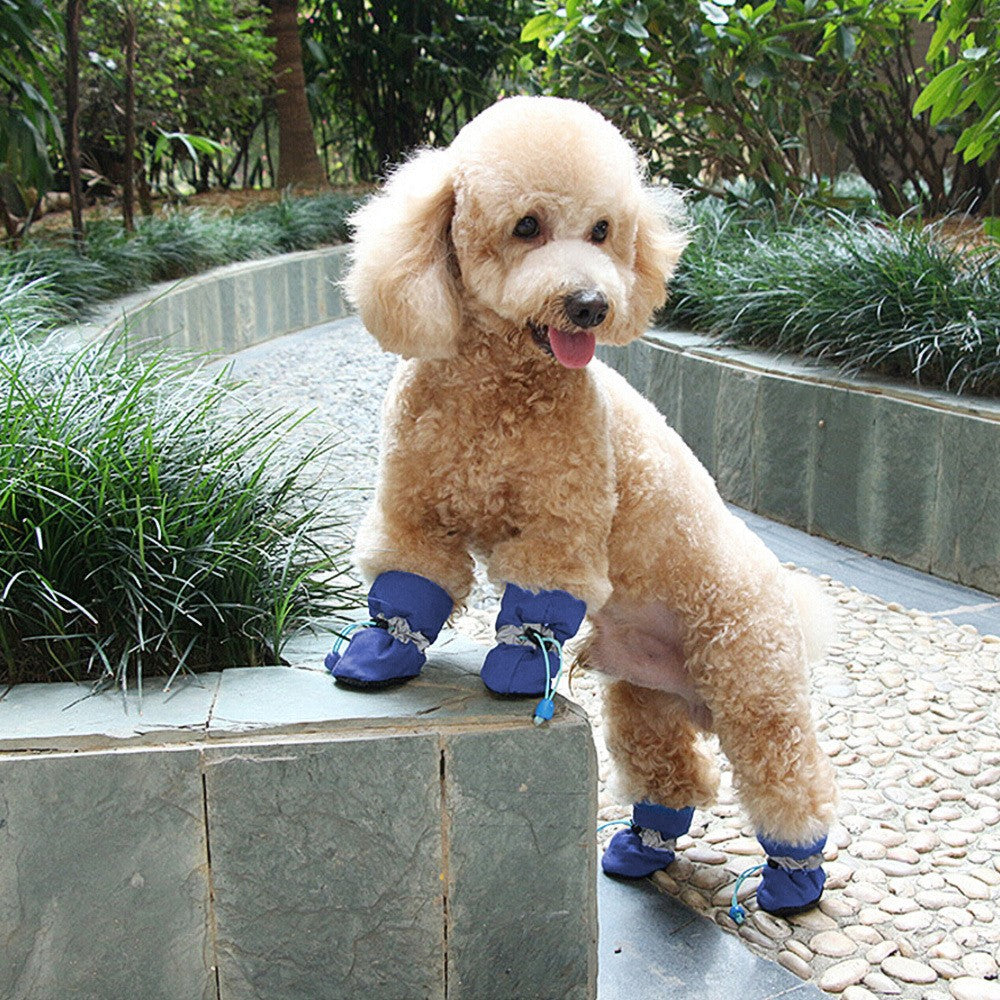 4Pcs Anti Slip Pet Dog Shoes Protective Rain Boots Pet Socks Booties Blue S