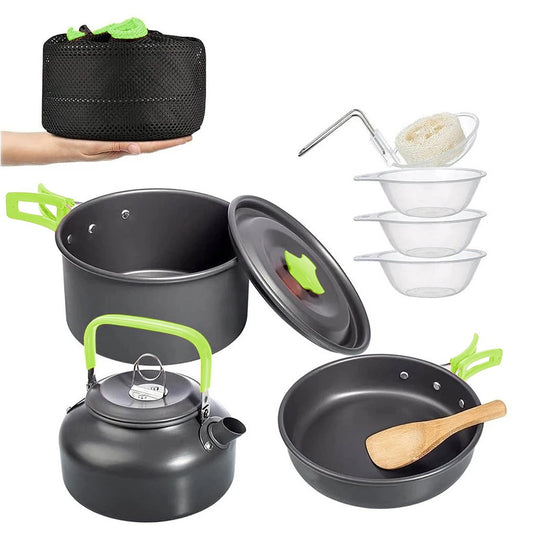 Set of 10Pcs Portable Camping Cookware for Outdoor Camping Hiking Picnic Green