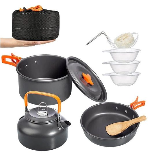 Set of 10Pcs Portable Camping Cookware for Outdoor Camping Hiking Picnic Orange