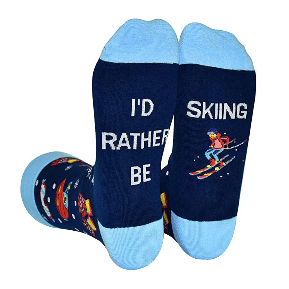 Pair of Unisex Funny Sport Socks I Would Rather Be Skiing