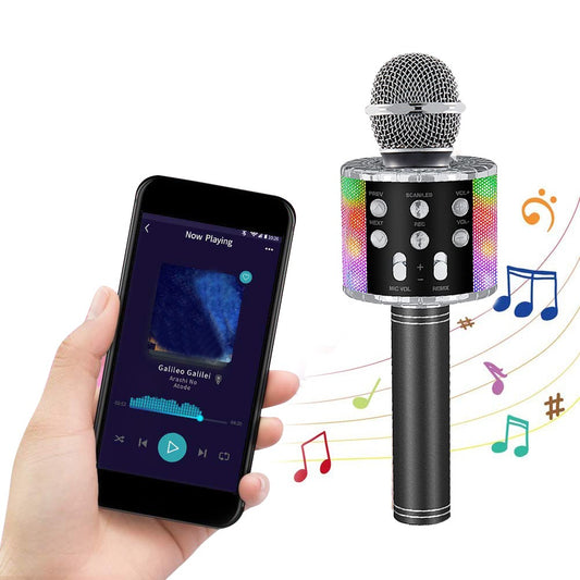 Bluetooth Wireless Karaoke Microphone with LED Lights Portable Handheld Mic Speaker Black