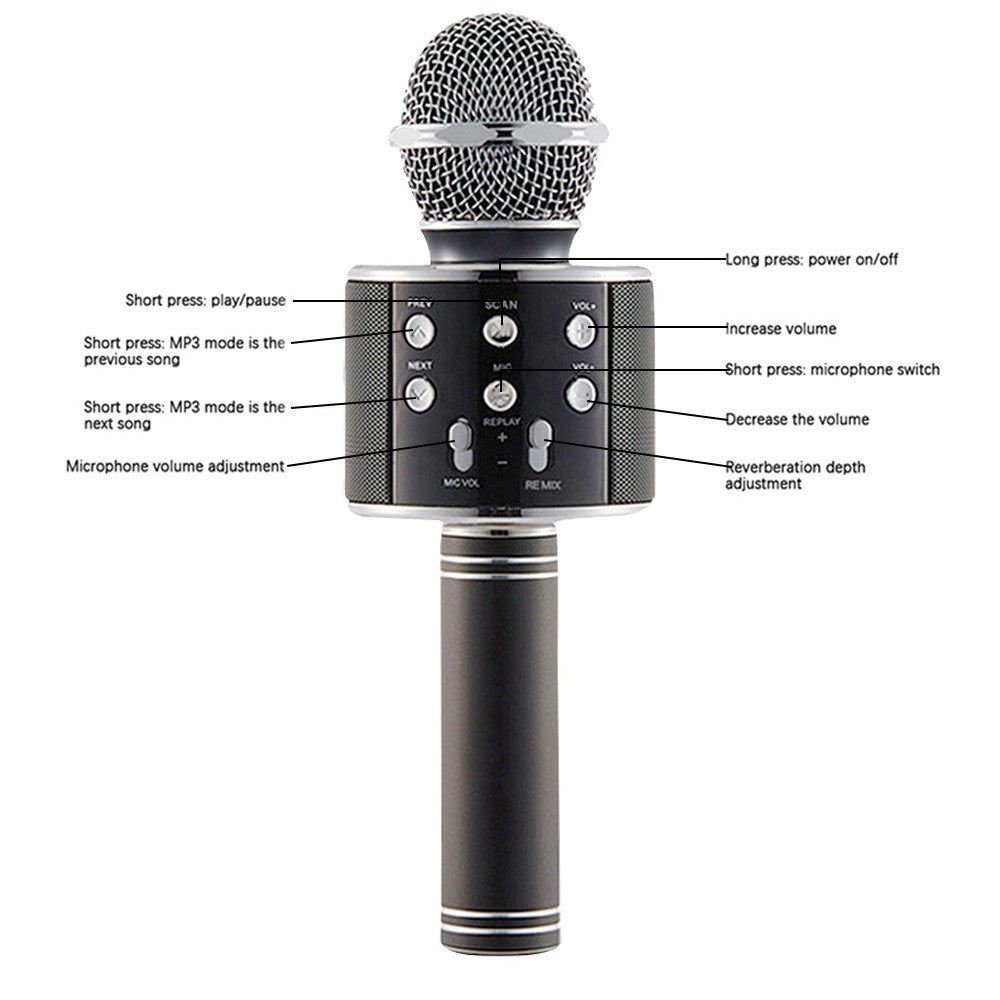 Bluetooth Wireless Karaoke Microphone with LED Lights Portable Handheld Mic Speaker Black