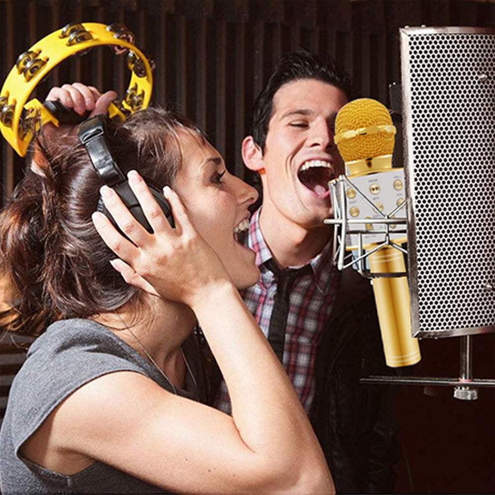 Bluetooth Wireless Karaoke Microphone with LED Lights Portable Handheld Mic Speaker Gold