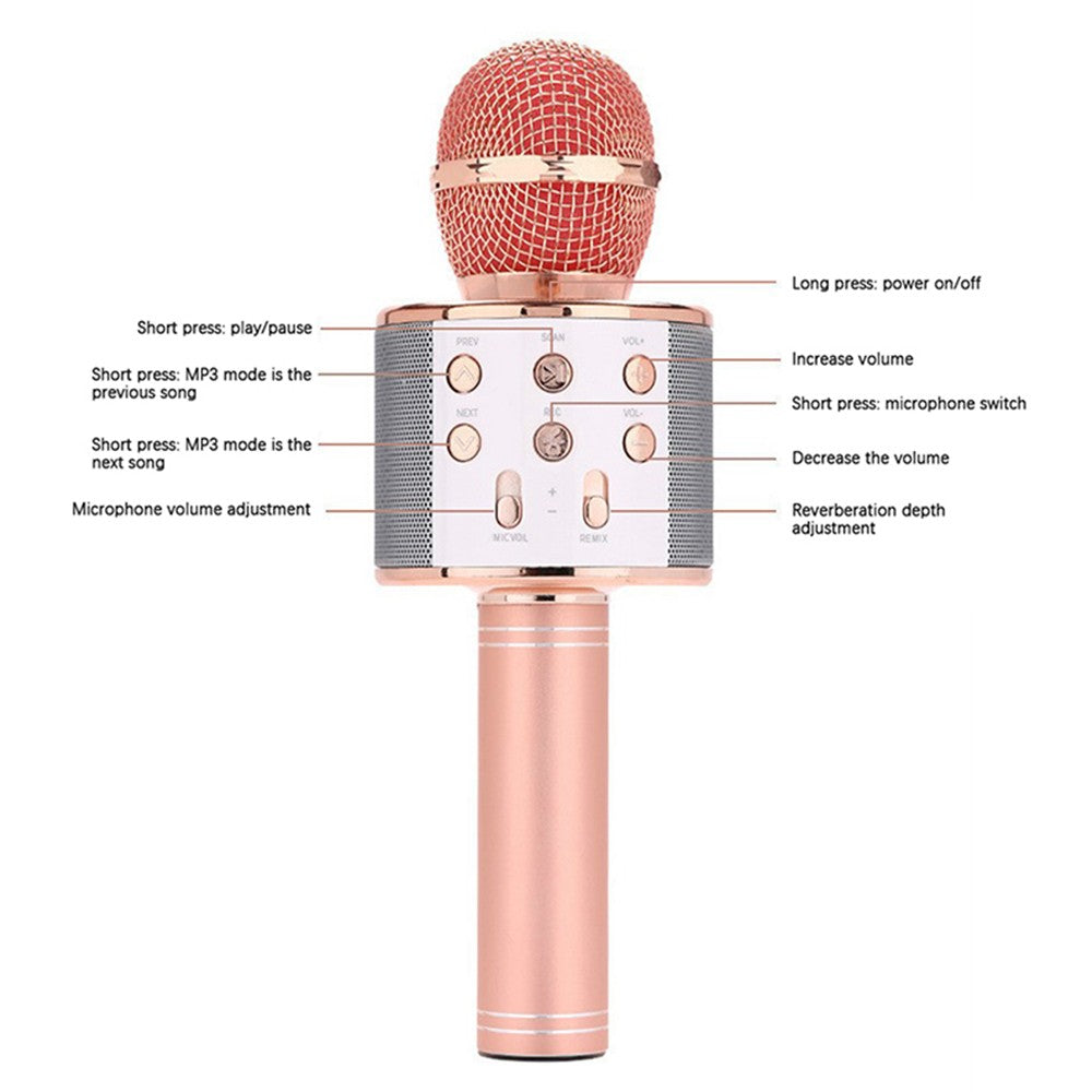 Bluetooth Wireless Karaoke Microphone with LED Lights Portable Handheld Mic Speaker Rose Gold