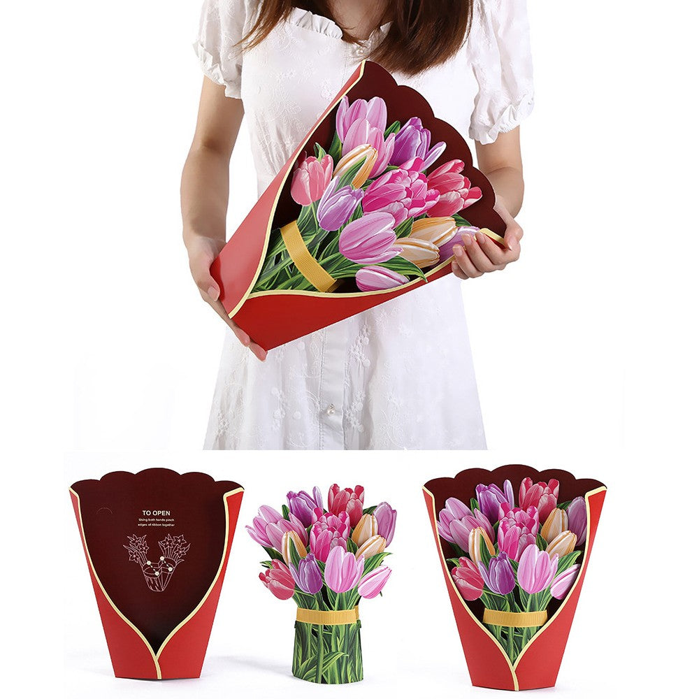 3D Pop Up Tulip Bouquet Greeting Cards Kit Mothers Day Paper Flower Bouquet