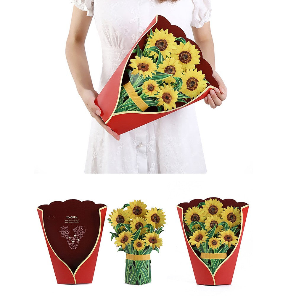 3D Pop Up Sunflower Bouquet Greeting Cards Kit Mothers Day Paper Flower Bouquet