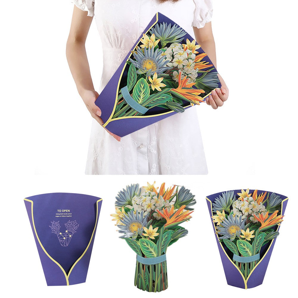 3D Pop Up Bird of Paradise Bouquet Greeting Cards Kit Mothers Day Paper Flower Bouquet