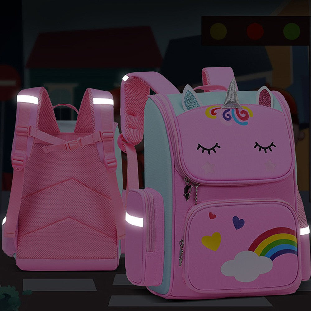 Kids Unicorn Backpack Double Shoulder Bag Travel School Bags Rucksack Pink L