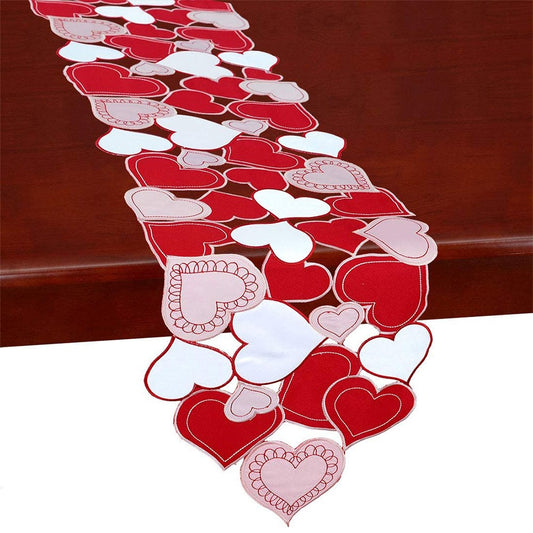 176x39cm Embroidered Red Pink Love Heart Table Runner Romantic Events Tablecloth