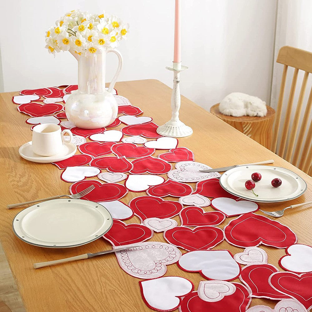 176x39cm Embroidered Red Pink Love Heart Table Runner Romantic Events Tablecloth