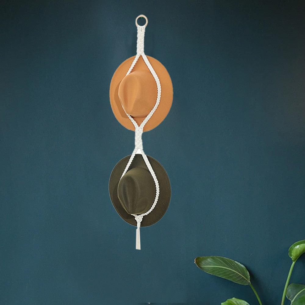 Two Loop Style Boho Hat Display Rack Caps Holder Hat Storage Hanging Rope