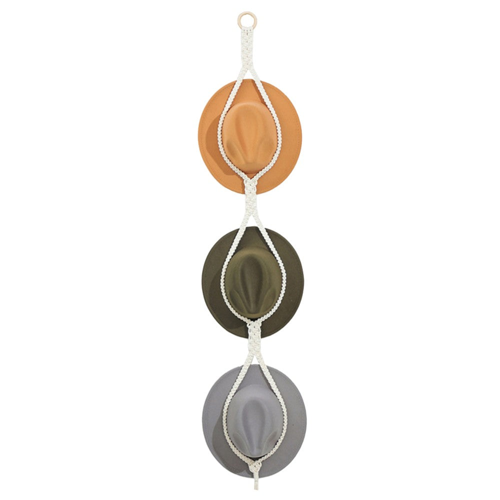 Three Loop Style Boho Hat Display Rack Caps Holder Hat Storage Hanging Rope