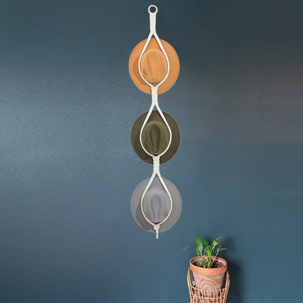 Three Loop Style Boho Hat Display Rack Caps Holder Hat Storage Hanging Rope