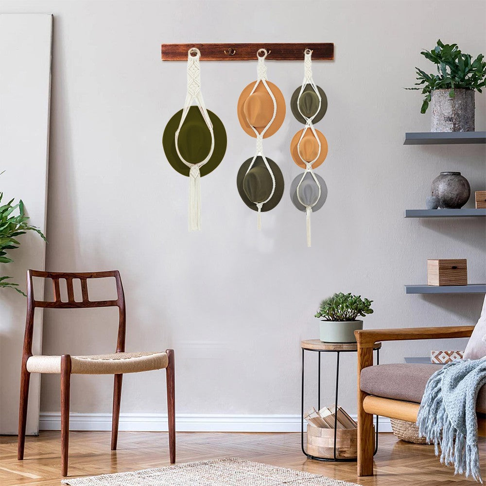 Set of 3Pcs Boho Hat Display Rack Caps Holder Hat Storage Hanging Rope