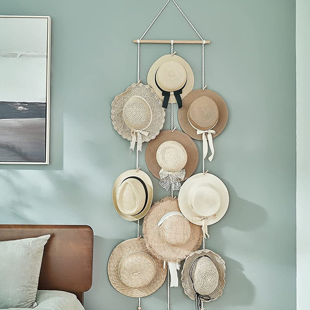 Three Tassel Style Boho Hat Display Rack Caps Holder Hat Storage Hanging Rope