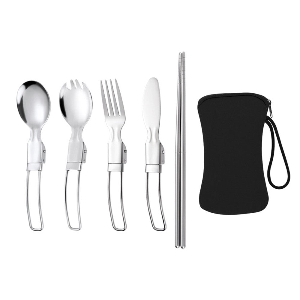 1 X 5Pcs Folding Cutlery Set Foldable Stainless Steel Utensil with Storage Bag