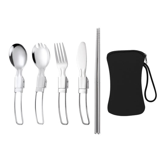 1 X 5Pcs Folding Cutlery Set Foldable Stainless Steel Utensil with Storage Bag