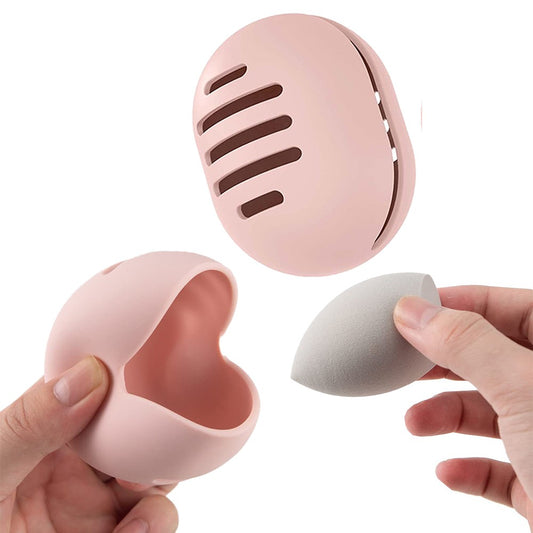 2Pcs Silicone Makeup Sponge Holder Shatterproof Beauty Make Up Blender Case Pink