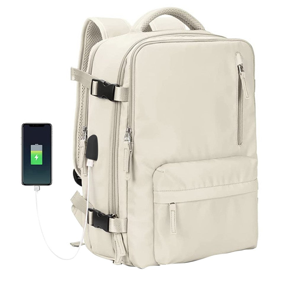 Travel Duffel Bag Sport Backpack Rucksack Hiking Bag with Shoe Compartment Beige