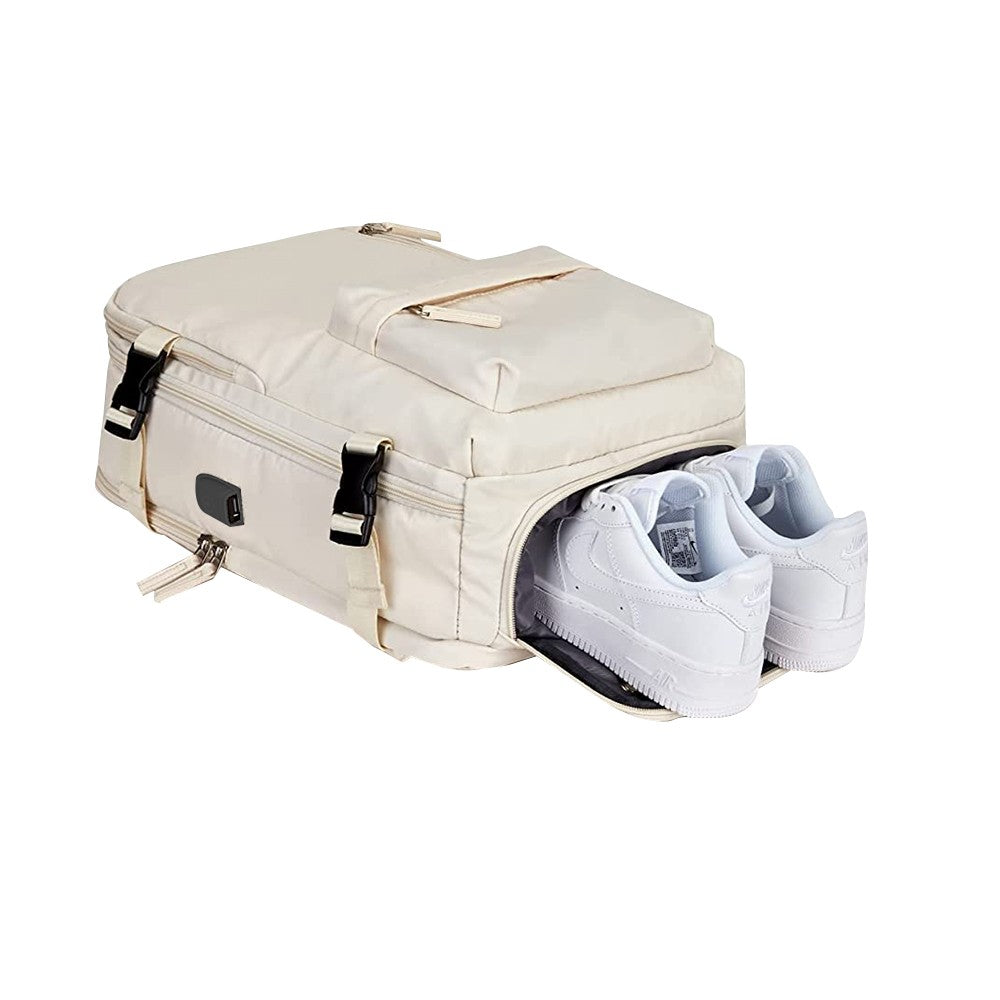 Travel Duffel Bag Sport Backpack Rucksack Hiking Bag with Shoe Compartment Beige