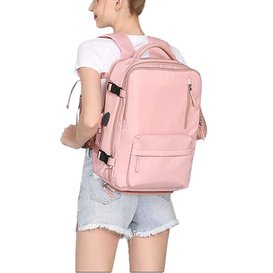 Travel Duffel Bag Sport Backpack Rucksack Hiking Bag with Shoe Compartment Pink