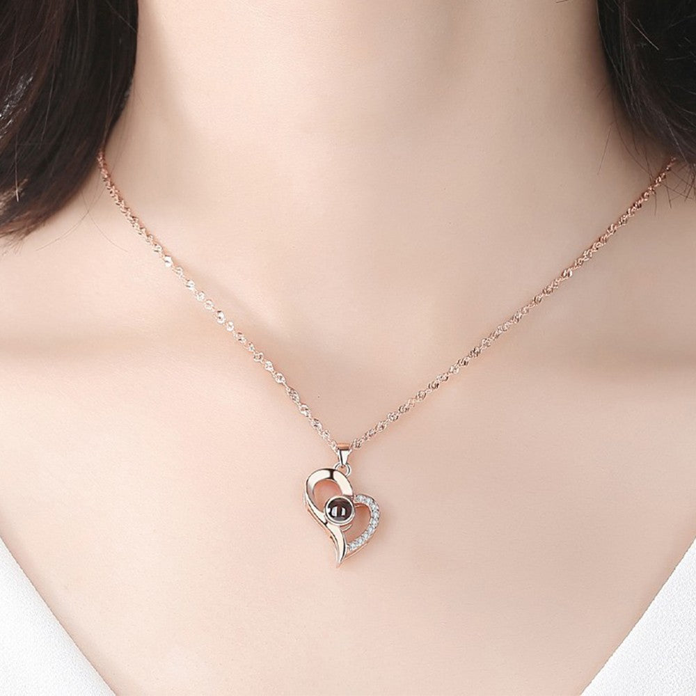 I Love You Silver Necklace and Storage Box Set with 100 Languages Projection