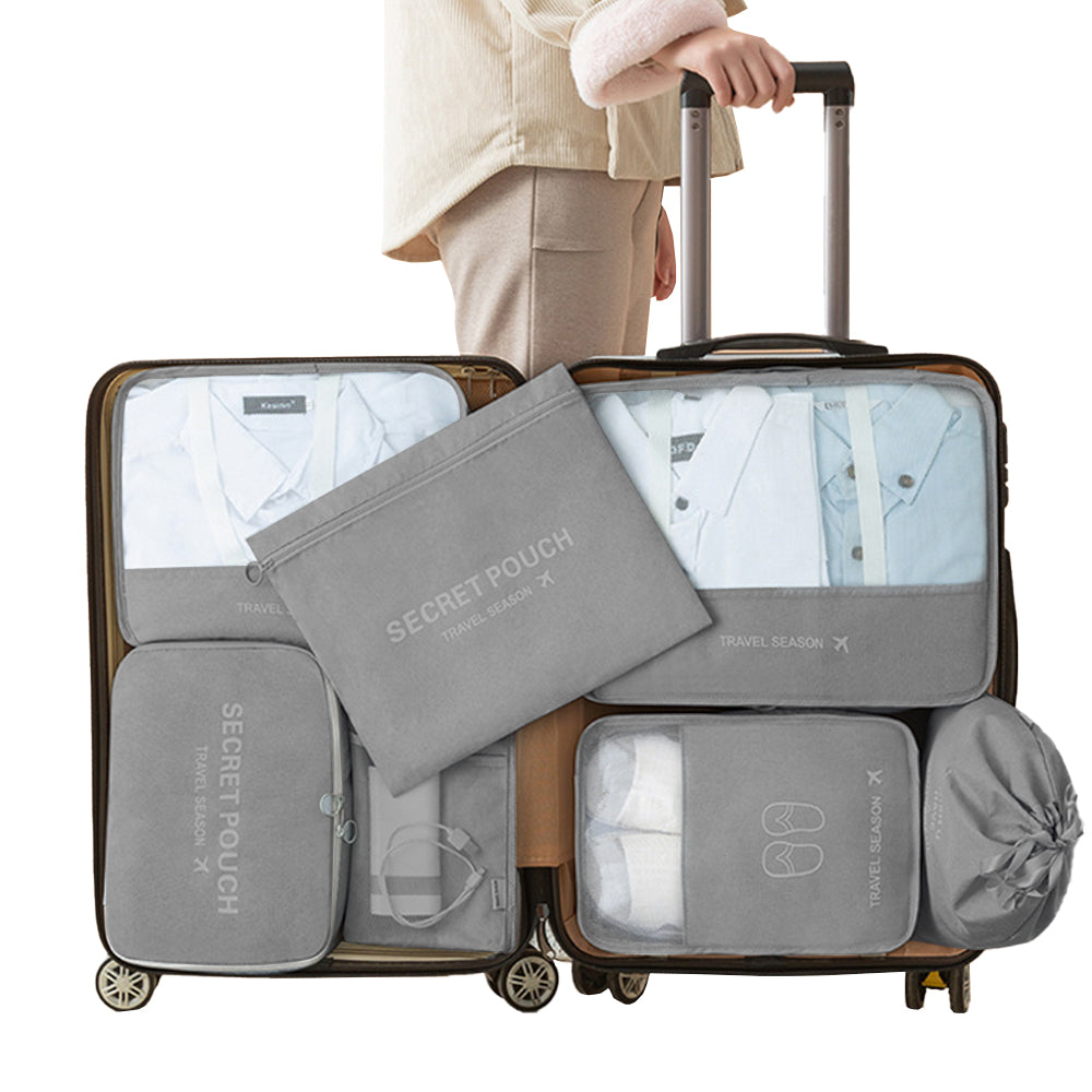 Set of 9Pcs Cubes Travel Storage Bags Packing Organizers with Shoes Bag Grey