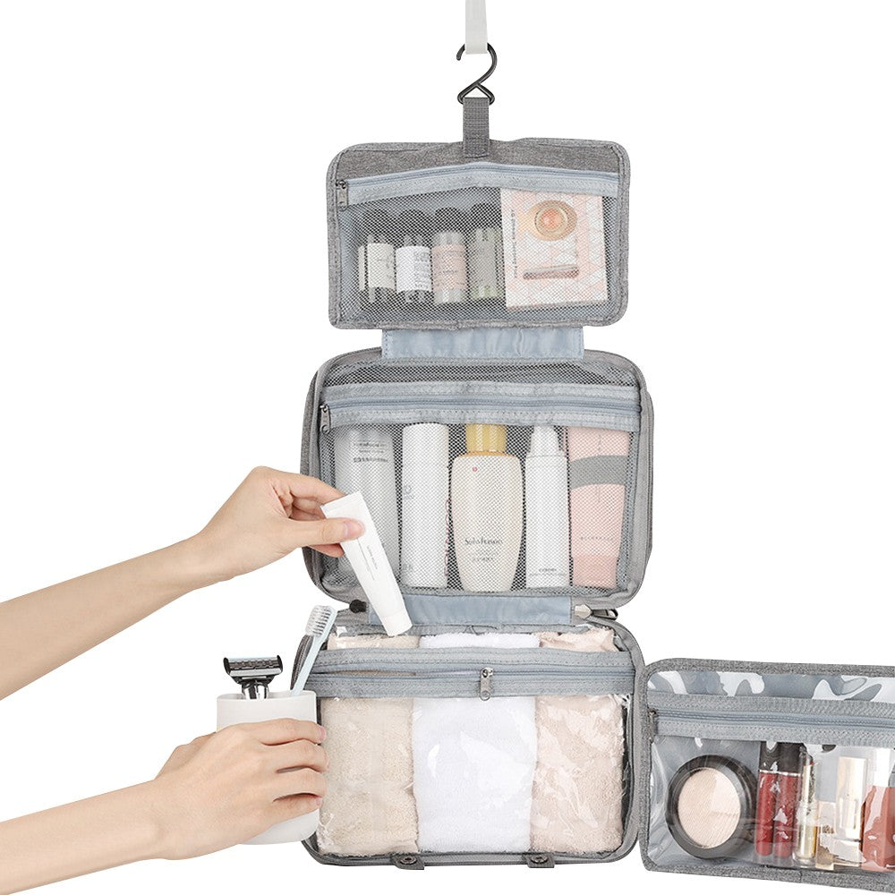 Large Capacity Travel Toiletry Bag Makeup Storage Bag with Hanging Hook Grey