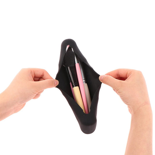 1 X Travel Makeup Brush Holder Silicone Makeup Brush Organizer Bag Black