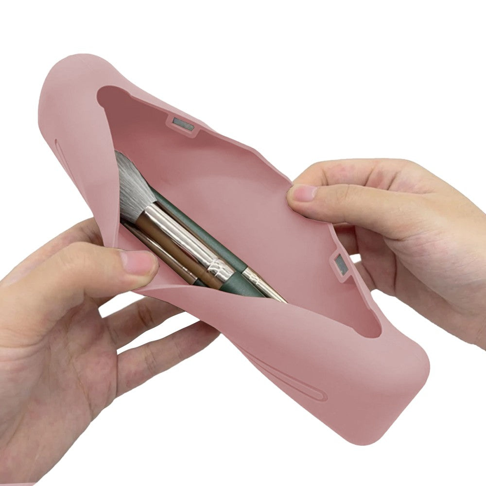 1 X Travel Makeup Brush Holder Silicone Makeup Brush Organizer Bag Pink