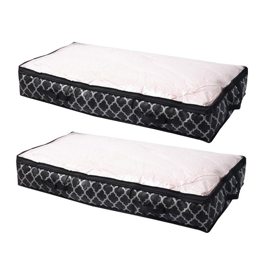 2 X Foldable Under Bed Clothes Storage Bag Blanket Organizer Black Lantern Print