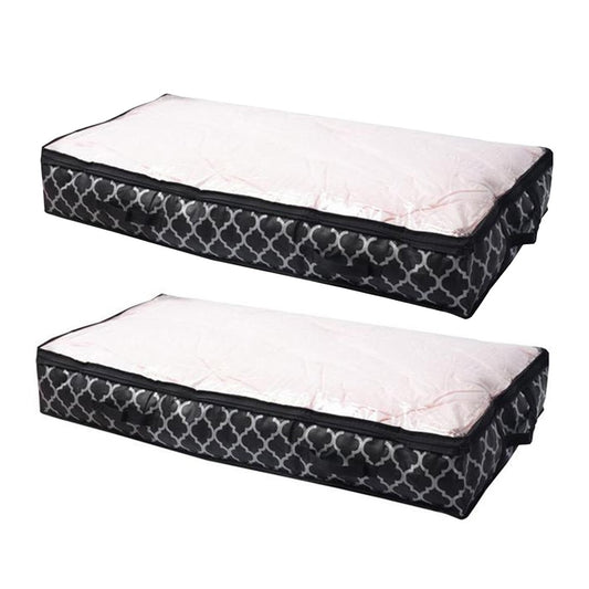 2 X Foldable Under Bed Clothes Storage Bag Blanket Organizer Black Lantern Print