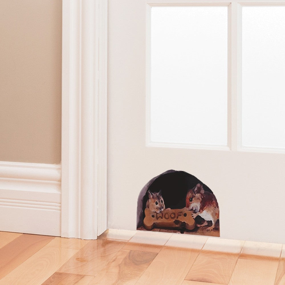 Set of 5Pcs 3D Wall Stickers Realistic Mouse Hole Wall Decal Home Fun Art Decor