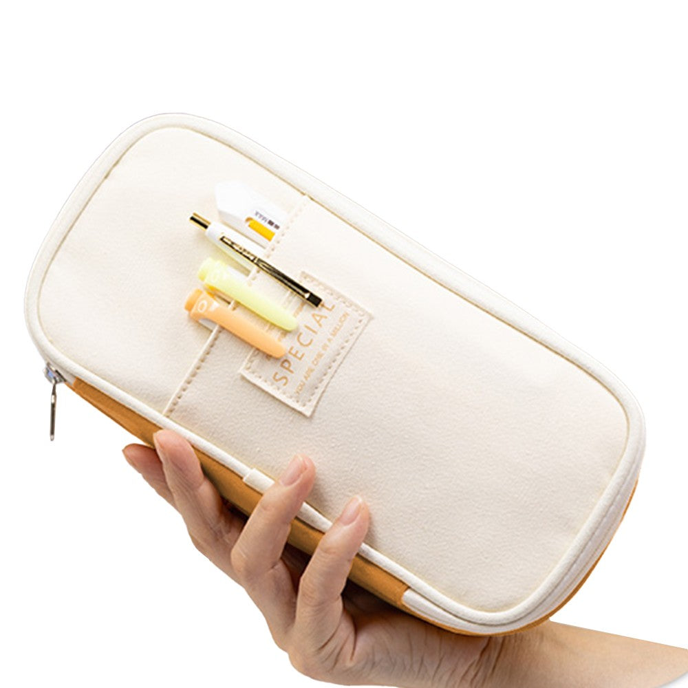 Large Capacity Canvas Pencil Case Pen Pouch Storage Bag Khaki