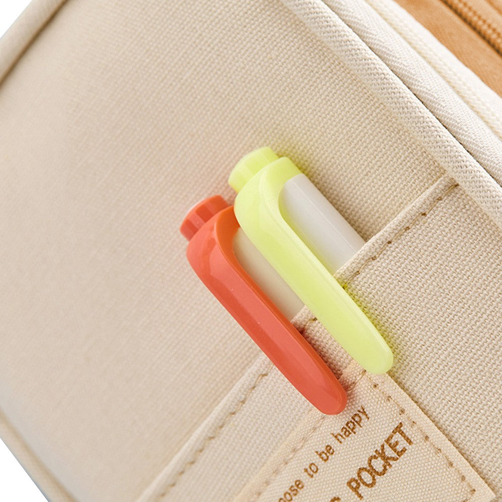 Large Capacity Canvas Pencil Case Pen Pouch Storage Bag Khaki