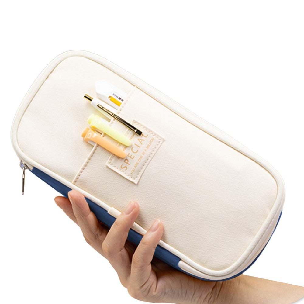 Large Capacity Canvas Pencil Case Pen Pouch Storage Bag Navy Blue