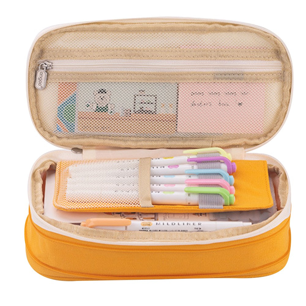 Large Capacity Canvas Pencil Case Pen Pouch Storage Bag Yellow