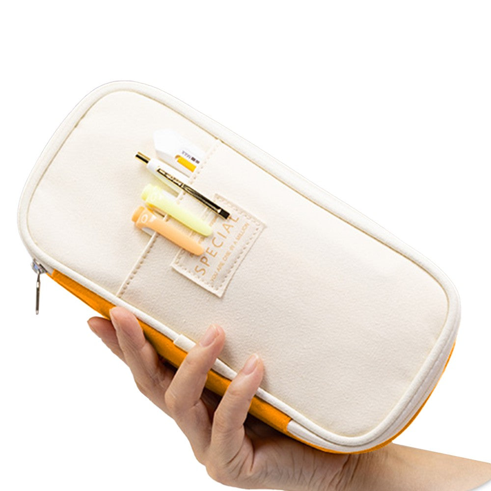 Large Capacity Canvas Pencil Case Pen Pouch Storage Bag Yellow