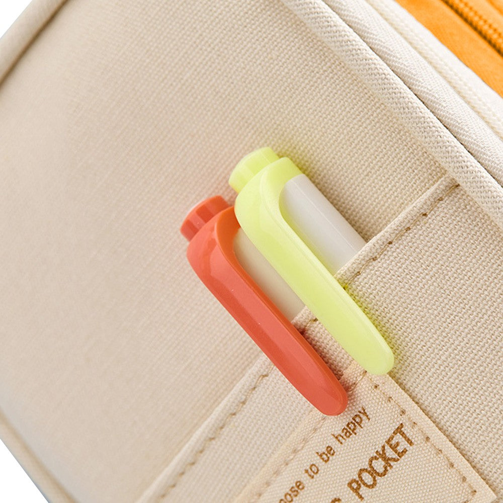 Large Capacity Canvas Pencil Case Pen Pouch Storage Bag Yellow