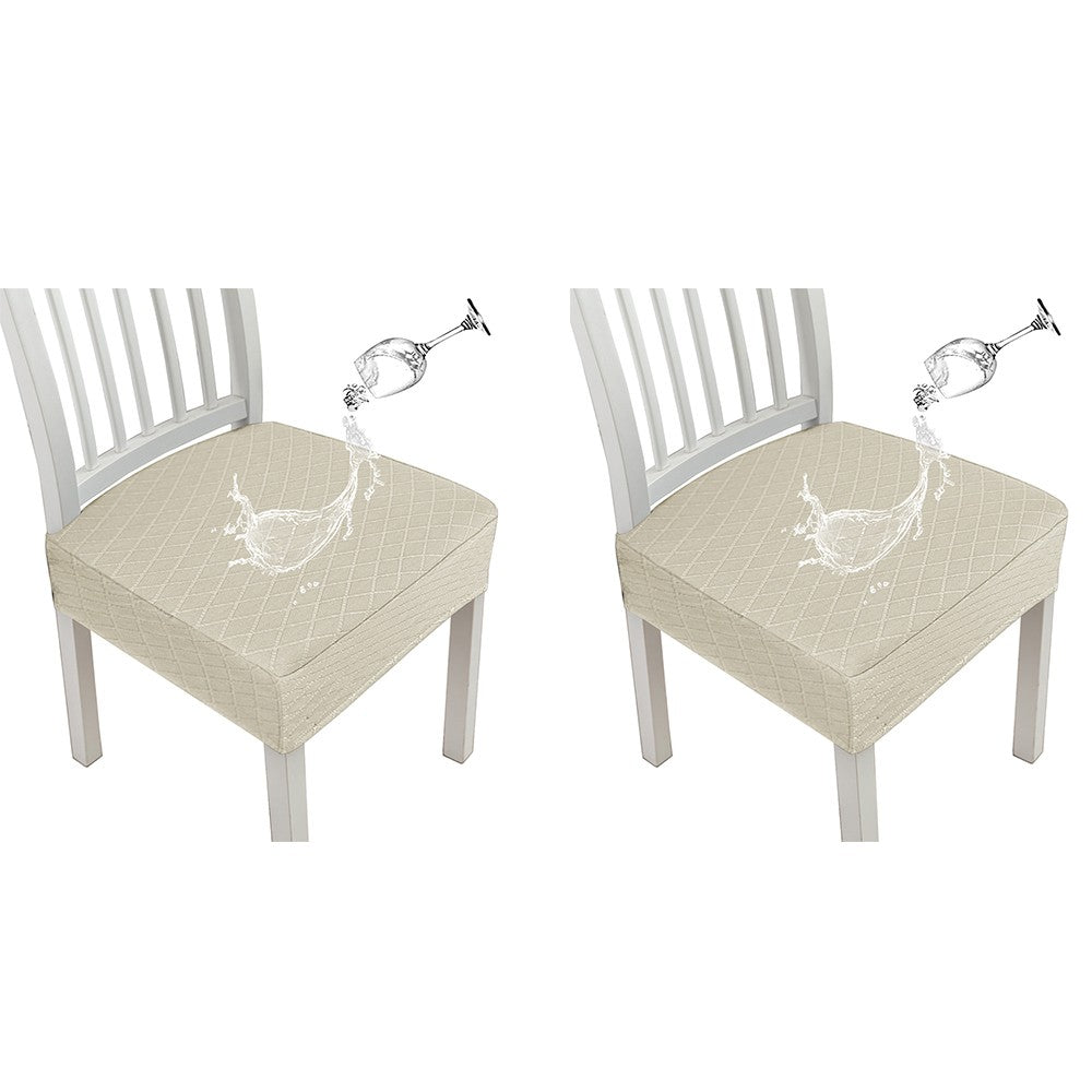 2 X Water Resistant Rhombic Lattice Dining Chair Seat Cushion Cover Beige