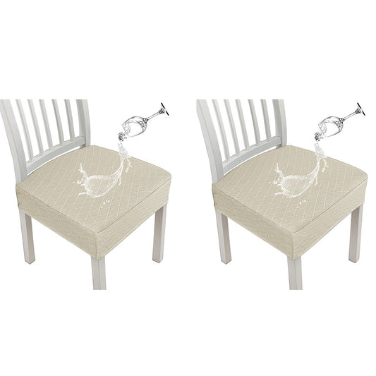 2 X Water Resistant Rhombic Lattice Dining Chair Seat Cushion Cover Beige