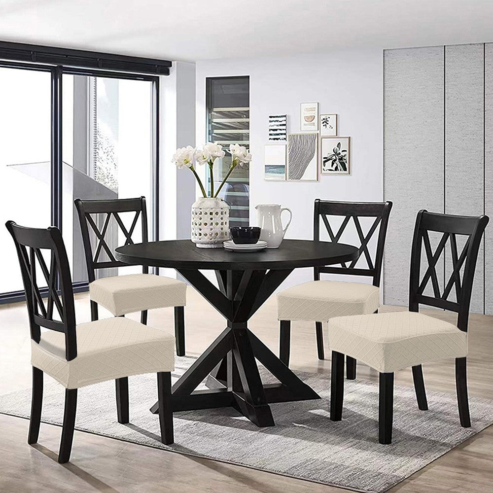 2 X Water Resistant Rhombic Lattice Dining Chair Seat Cushion Cover Beige