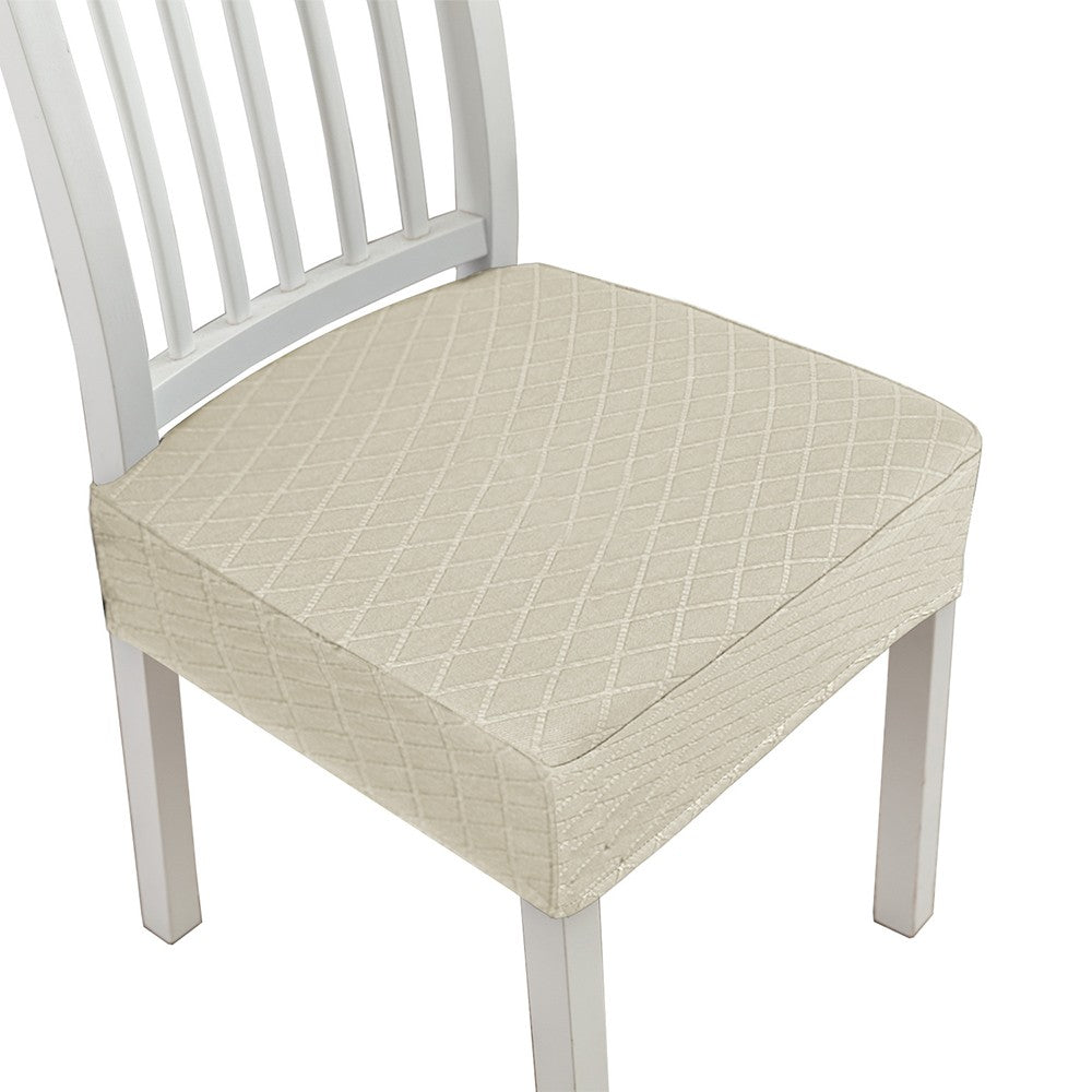 2 X Water Resistant Rhombic Lattice Dining Chair Seat Cushion Cover Beige