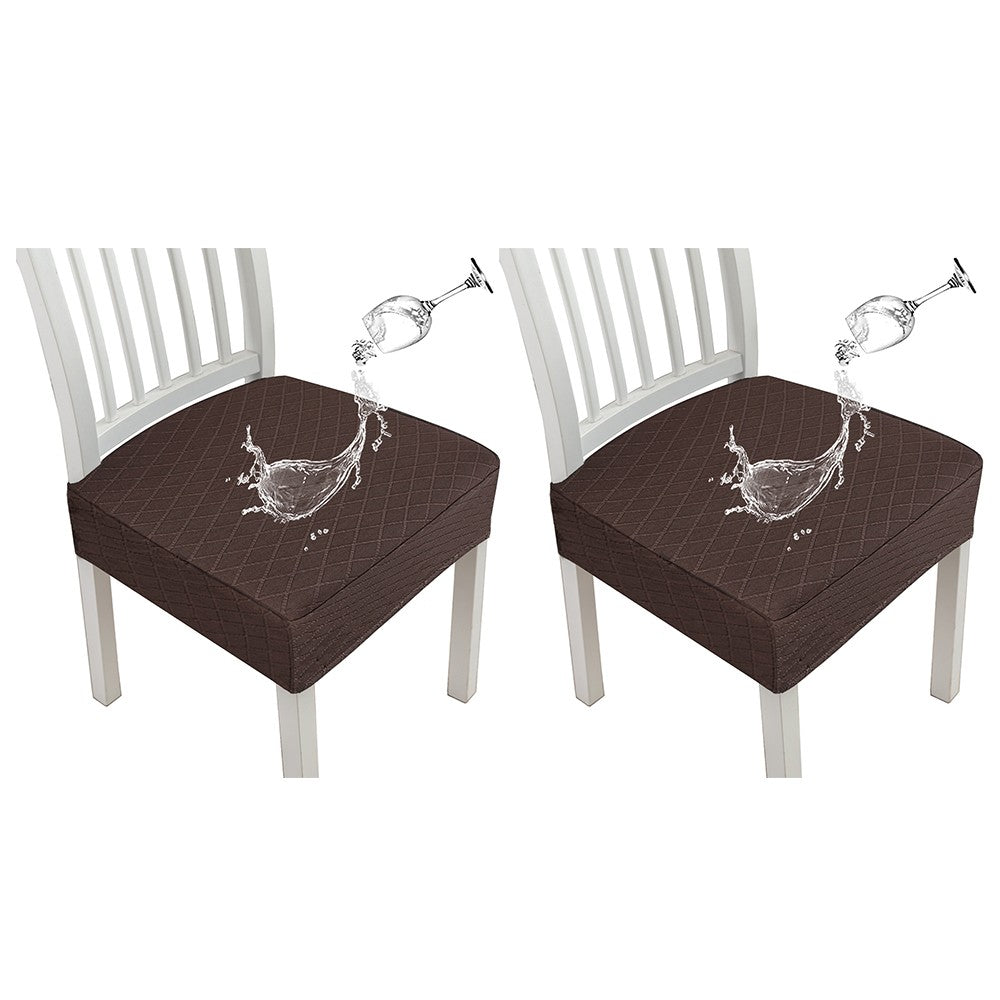 2 X Water Resistant Rhombic Lattice Dining Chair Seat Cushion Cover Coffee