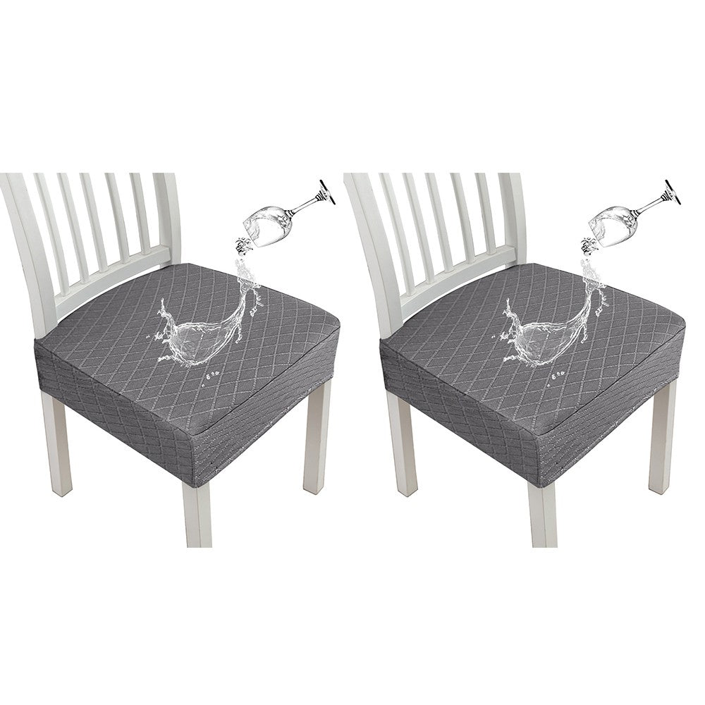 2 X Water Resistant Rhombic Lattice Dining Chair Seat Cushion Cover Grey