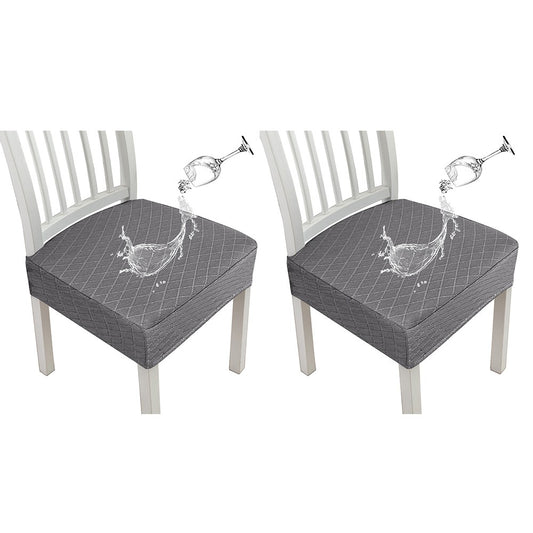 2 X Water Resistant Rhombic Lattice Dining Chair Seat Cushion Cover Grey