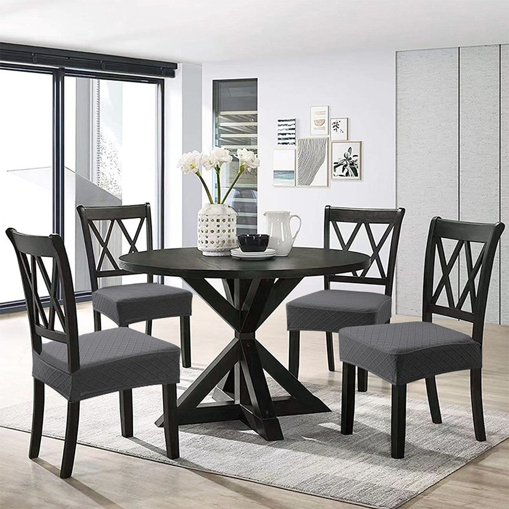 2 X Water Resistant Rhombic Lattice Dining Chair Seat Cushion Cover Grey