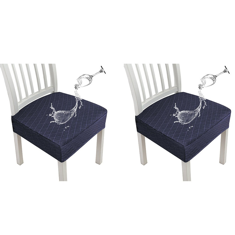 2 X Water Resistant Rhombic Lattice Dining Chair Seat Cushion Cover Navy Blue